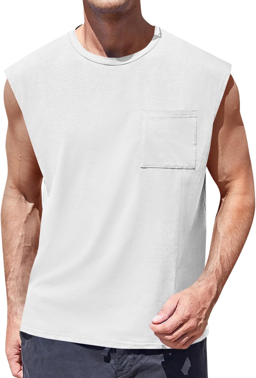 Mens Sleeveless Tank Tops Workout Cut Off Shirts Muscle Gym T Shirts with Pocket