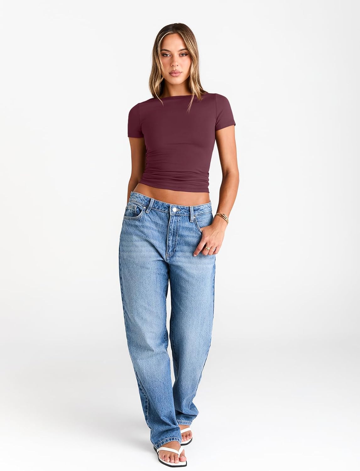 Womens Boat Neck Tops Short Sleeve T-Shirts