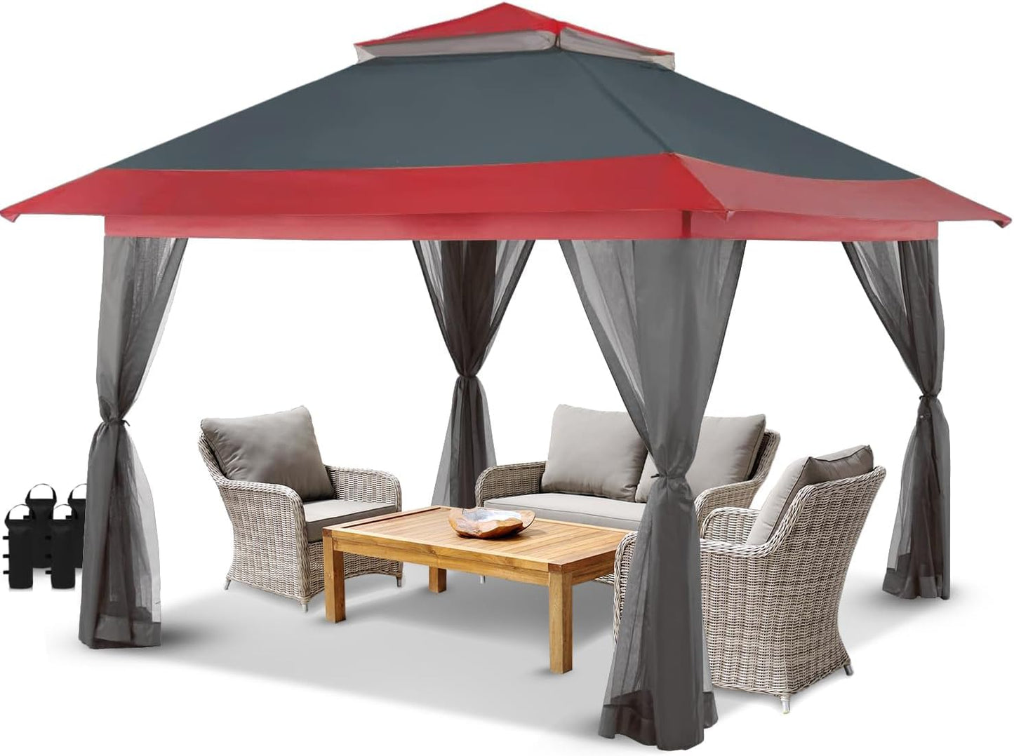 13x13 Pop Up Gazebo Canopy Tent with Wheeled Storage Bag Grey