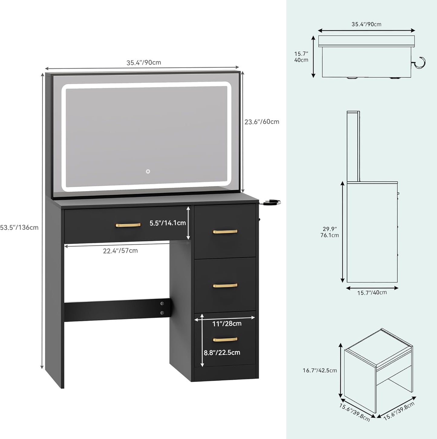 YITAHOME Vanity Desk Set with Large 35" LED Mirror and Lights