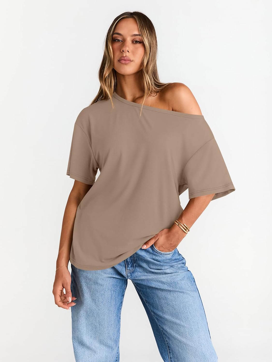 Womens Off The Shoulder Tops Oversized T-Shirts