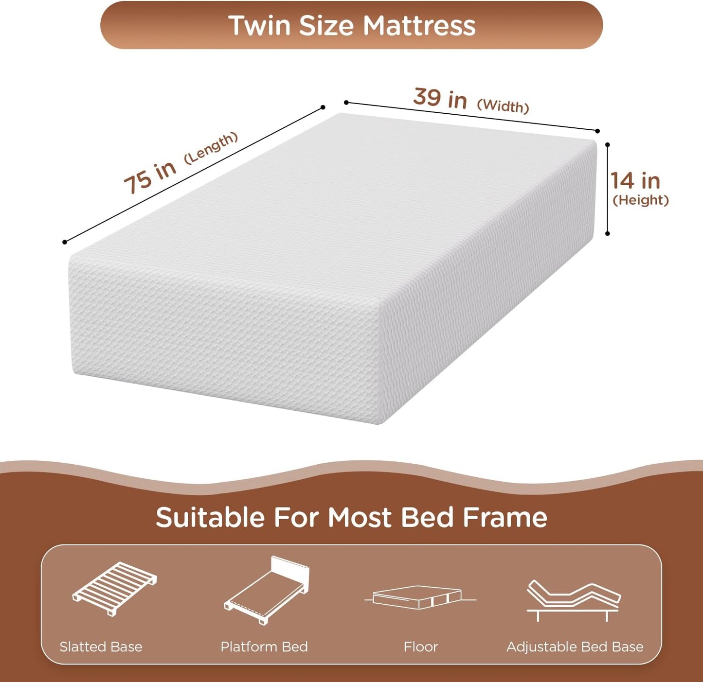 Twin 6 Inch Gel Memory Foam Mattress in a Box Medium Firm