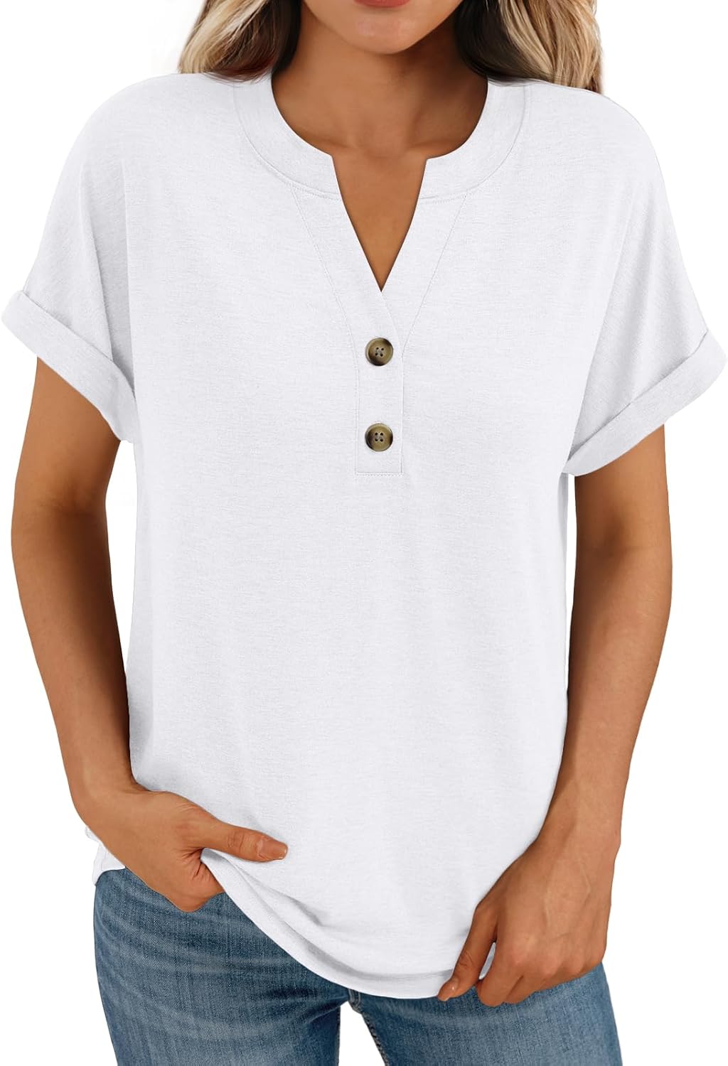 Women's Short Sleeve Shirts Henley Dressy Casual Summer Tops