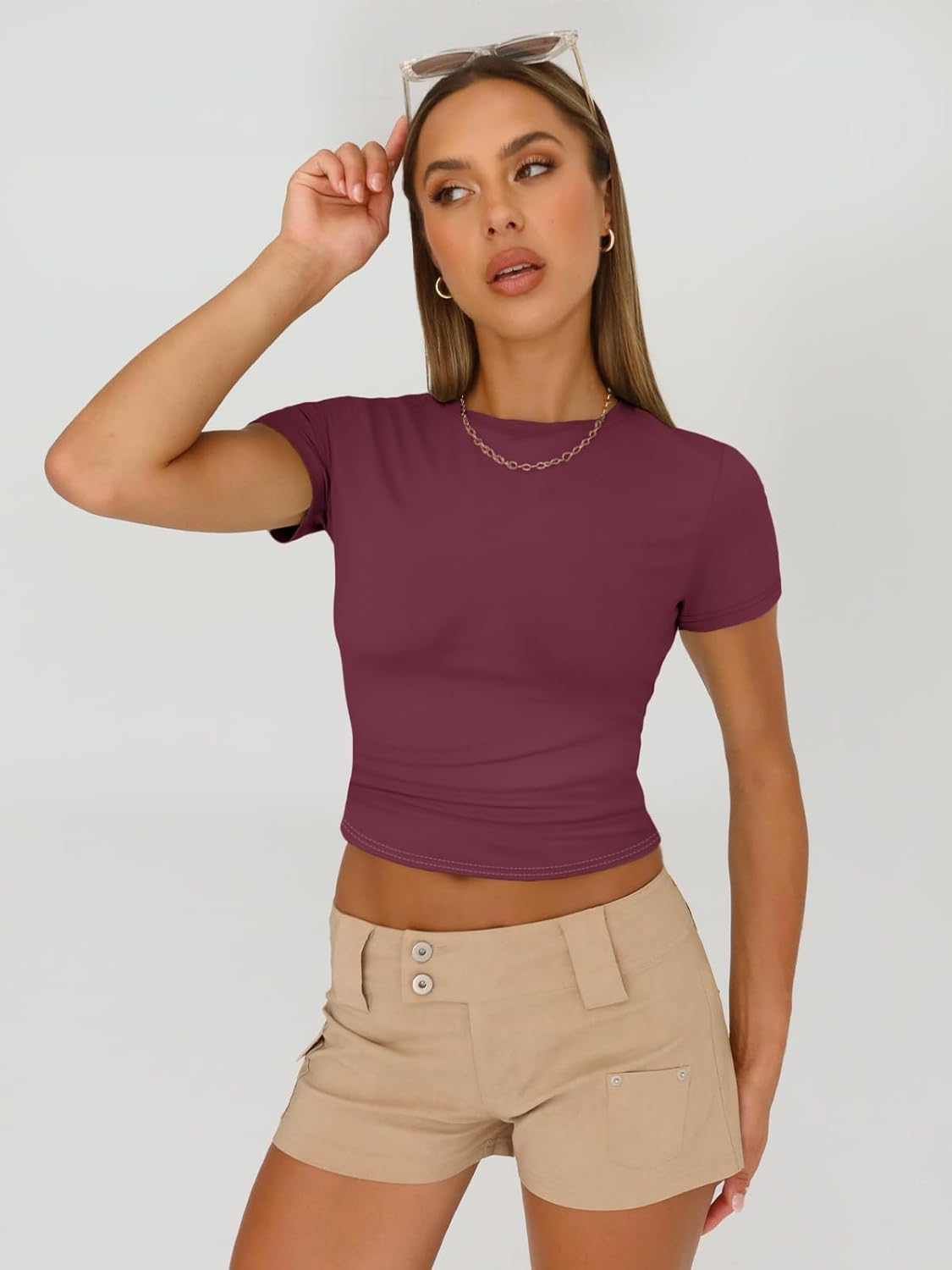 3 Piece Short Sleeve Shirts Basic Going Out Slim Fitted Crop Tops