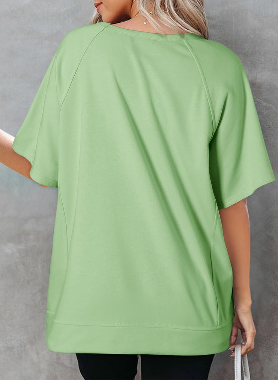 Crewneck Short Sleeve Casual Summer Tops Lightweight Loose High Low Blouse