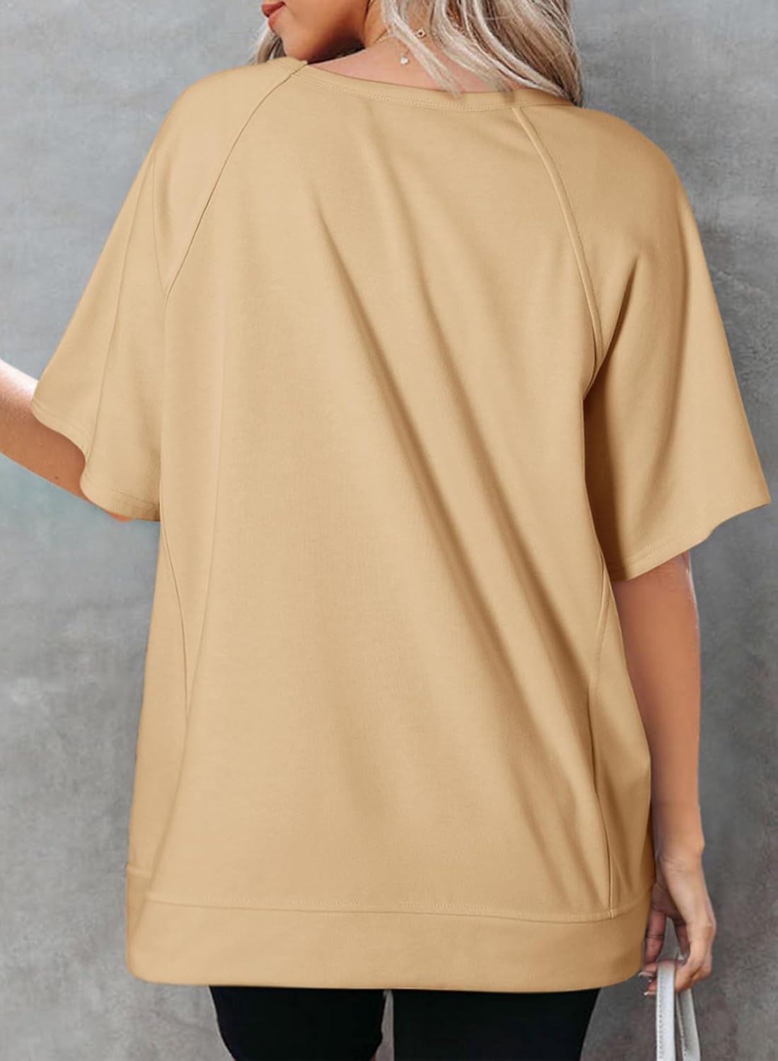 Crewneck Short Sleeve Casual Summer Tops Lightweight Loose High Low Blouse
