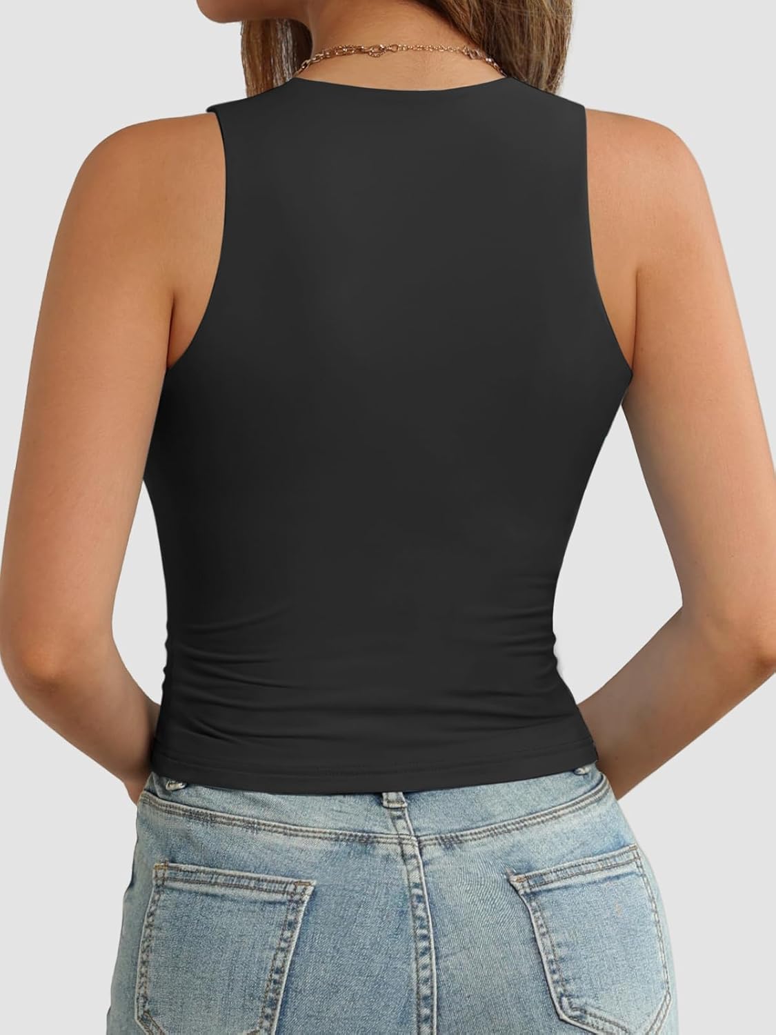 Womens Double Lined Crop Tank Tops Casual Basic Shirts Sleeveless Tops