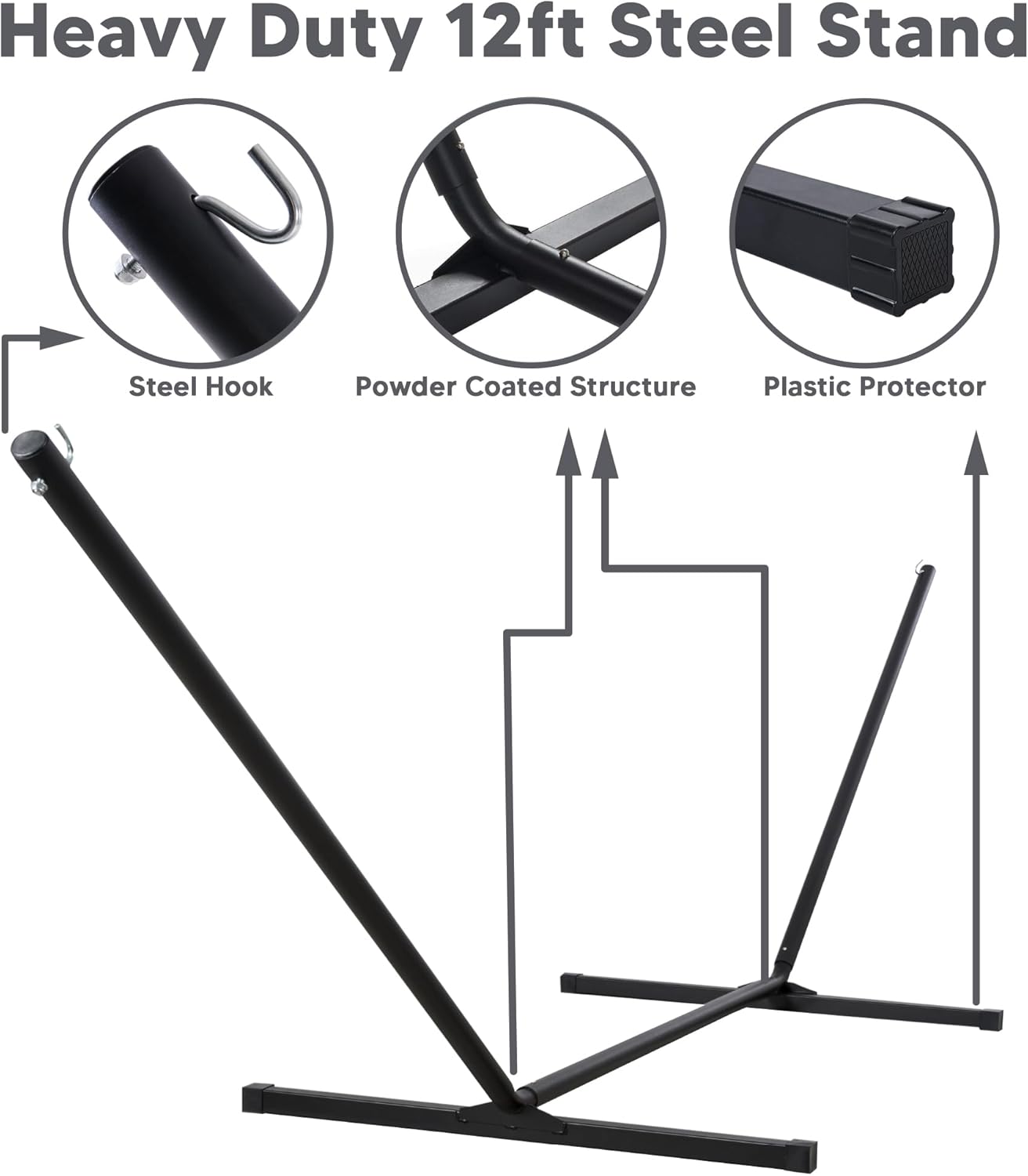 2 Person Hammock with Stand Heavy Duty Portable Dark Grey