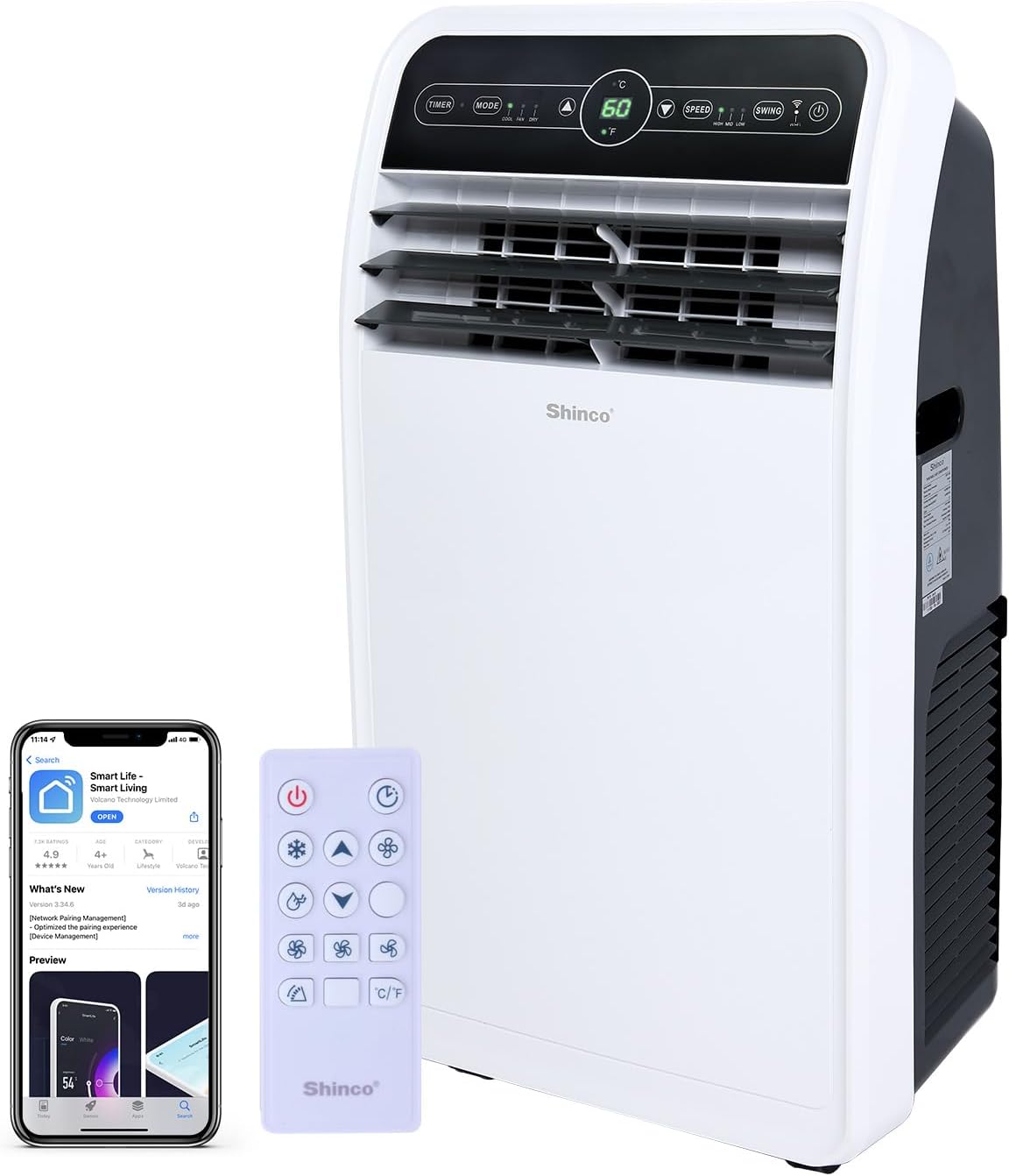 10,000 BTU Portable AC Wi-Fi Dehumidifier Fan Timer for 300 Sq.Ft with Window Kit