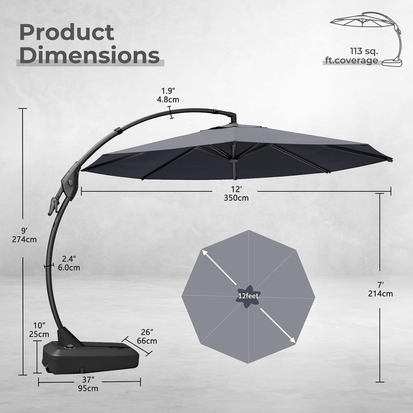 12FT Outdoor Offset Cantilever Umbrella with Base Champagne