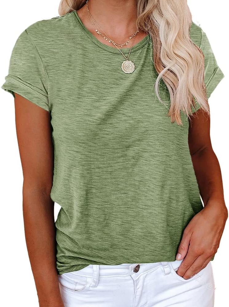 Women's Short Sleeve Shirts Crewneck Loose Casual Summer Basic Tees Tops