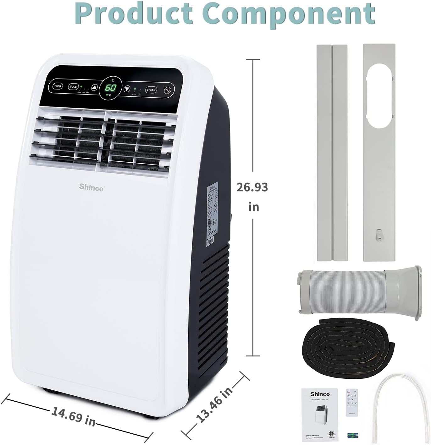 10,000 BTU Portable AC Wi-Fi Dehumidifier Fan Timer for 300 Sq.Ft with Window Kit