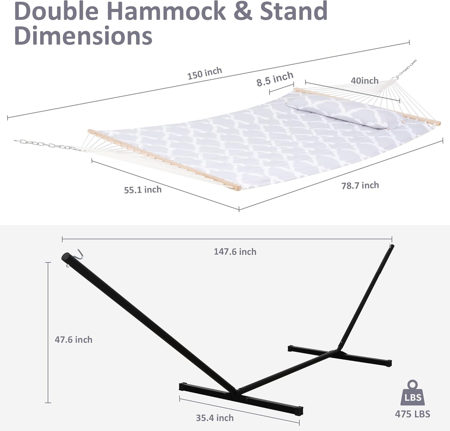2 Person Hammock with Stand Heavy Duty Portable Dark Grey
