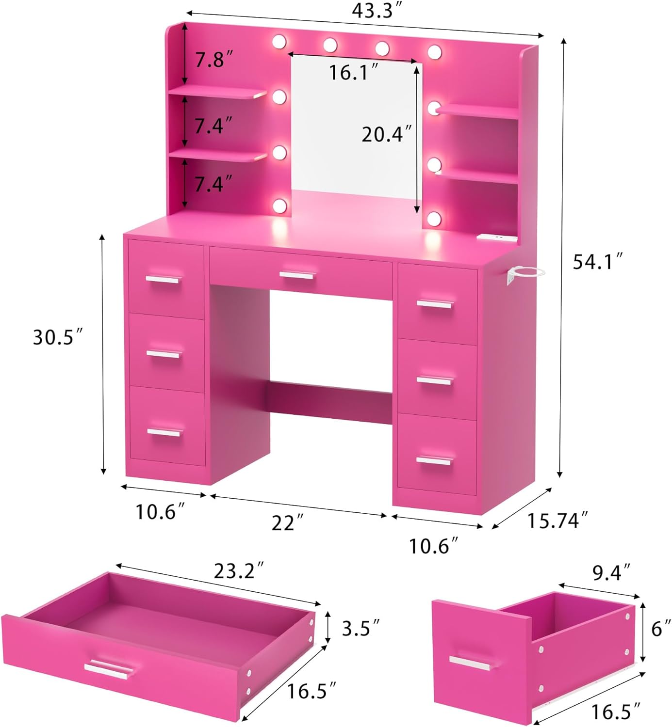 Furmax Vanity Desk with Mirror LED Lights and Power Outlet Makeup Vanity Table