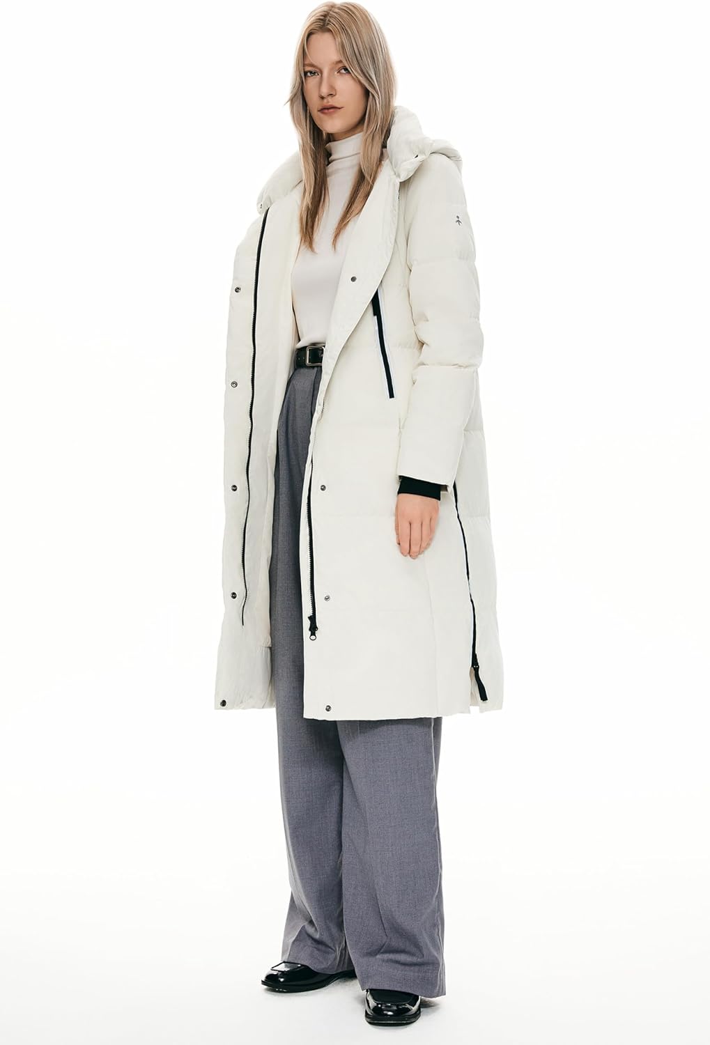 Womens Thickened Long Down Jacket Hooded Winter Puffer Coat with Side Zipper
