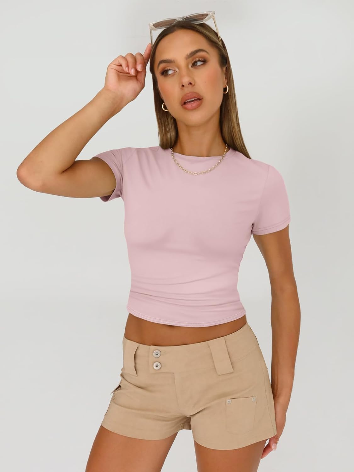 3 Piece Short Sleeve Shirts Basic Going Out Slim Fitted Crop Tops