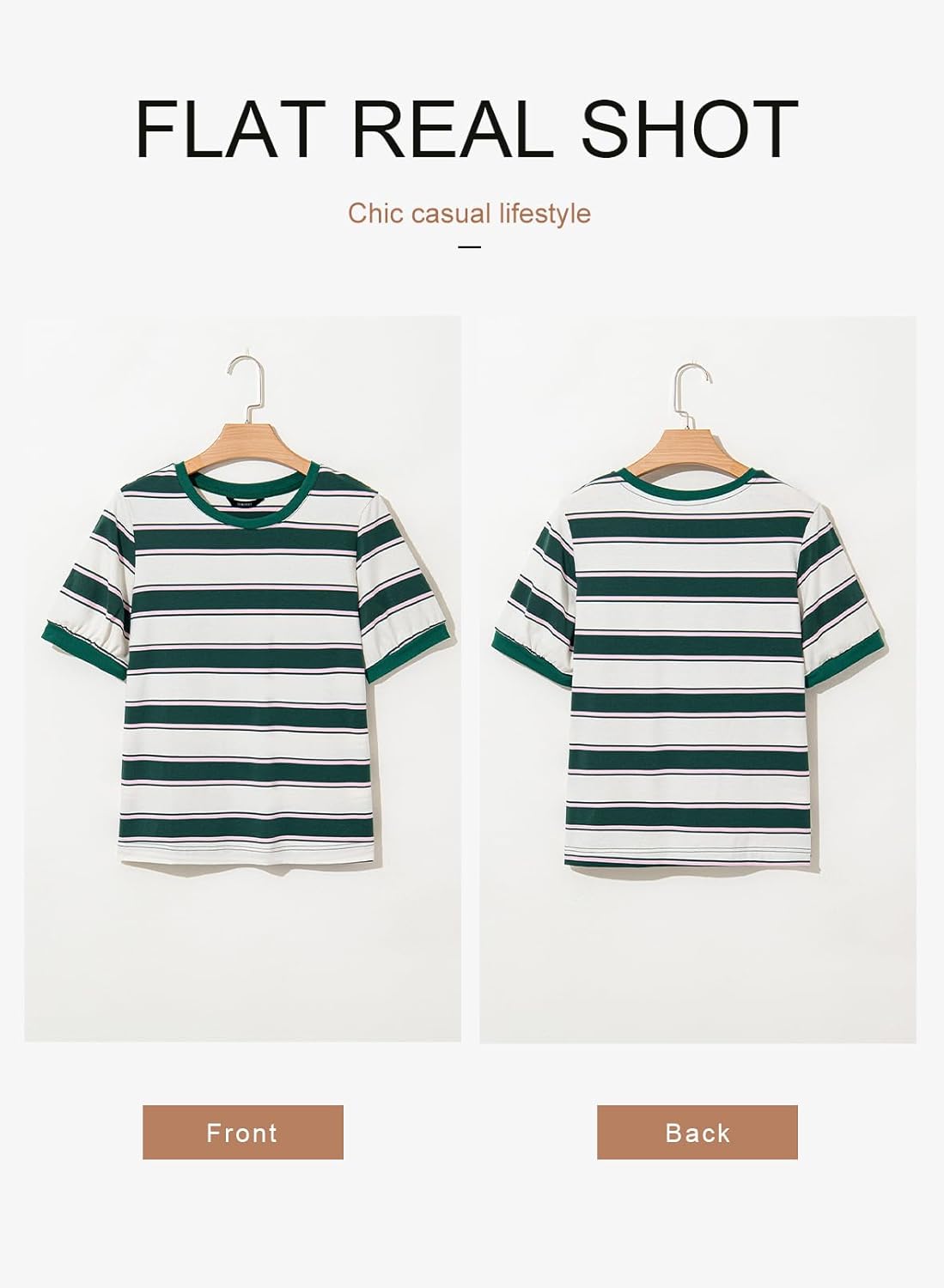 Striped Color Block Short Sleeve T-Shirts Crewneck Casual Loose Basic Tee Blouses