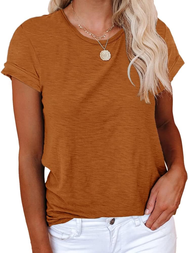 Women's Short Sleeve Shirts Crewneck Loose Casual Summer Basic Tees Tops