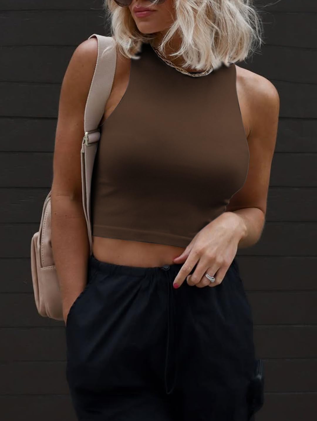 Womens Double Lined Crop Tank Tops Casual Basic Shirts Sleeveless Tops