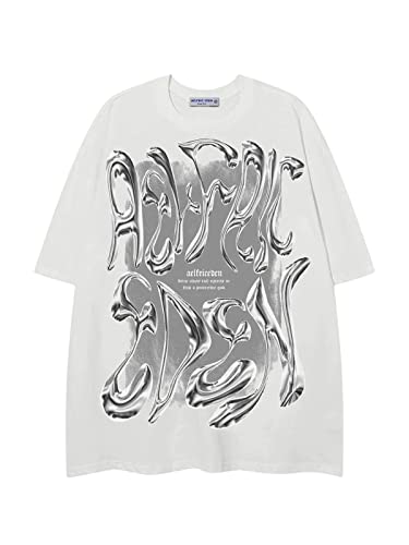 Metalic Graphic Tees Men Y2k Oversized T Shirts Women Vintage Tees Unisex Summer Tops