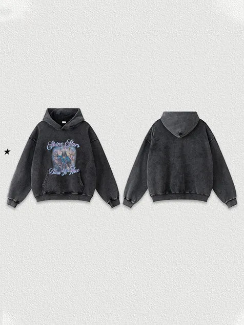 Shine Star God Bless Printed Wash Old Cotton Hoodie