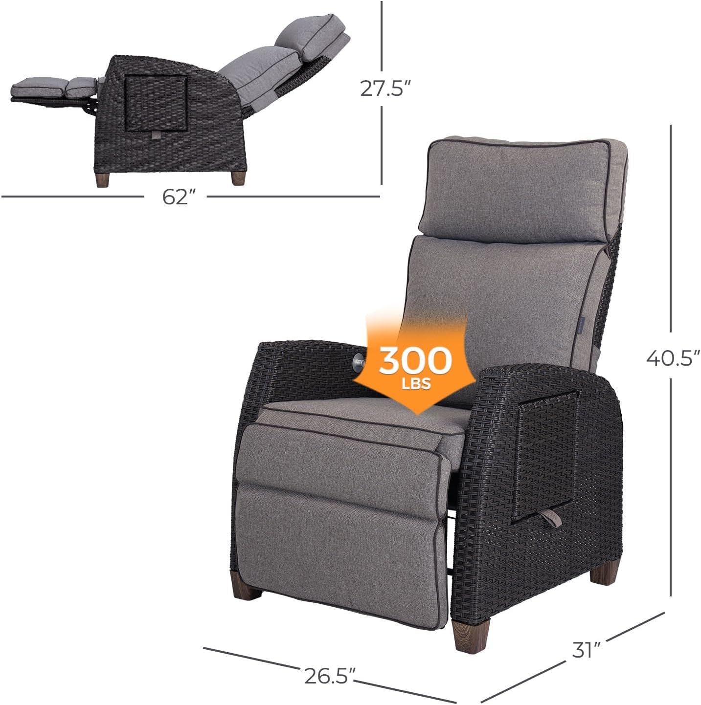 Outdoor Recliner Chair Patio 150° Lay Flat Recliner