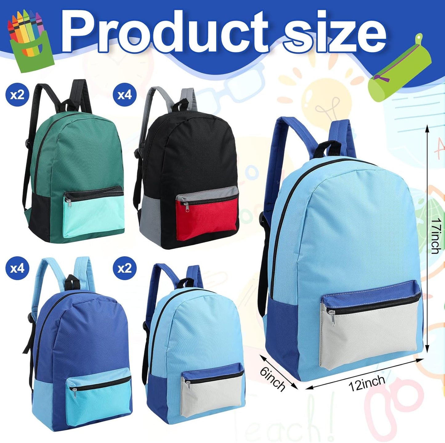24 Pack Backpacks Bulk Backpack for School 17 Inch Bookbags Back