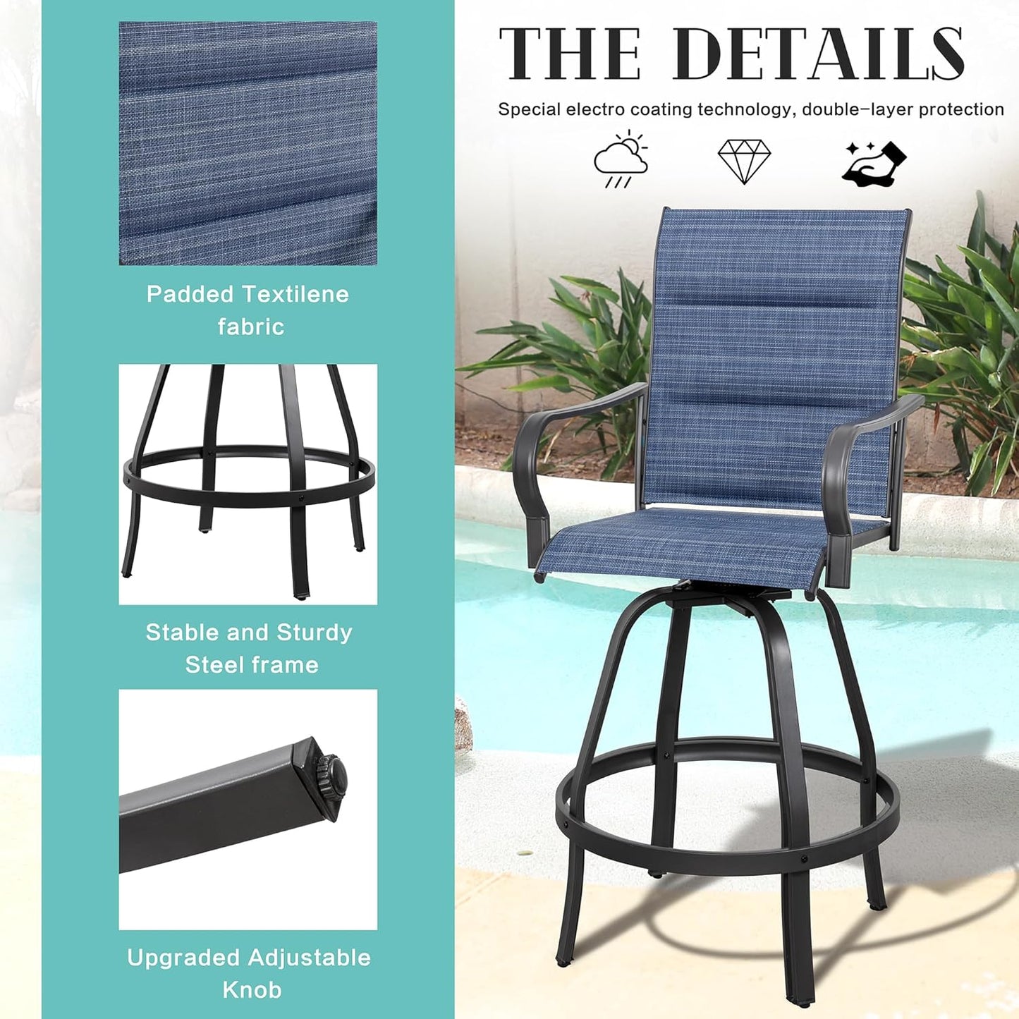 2 Piece Outdoor Patio Swivel Bar Chairs