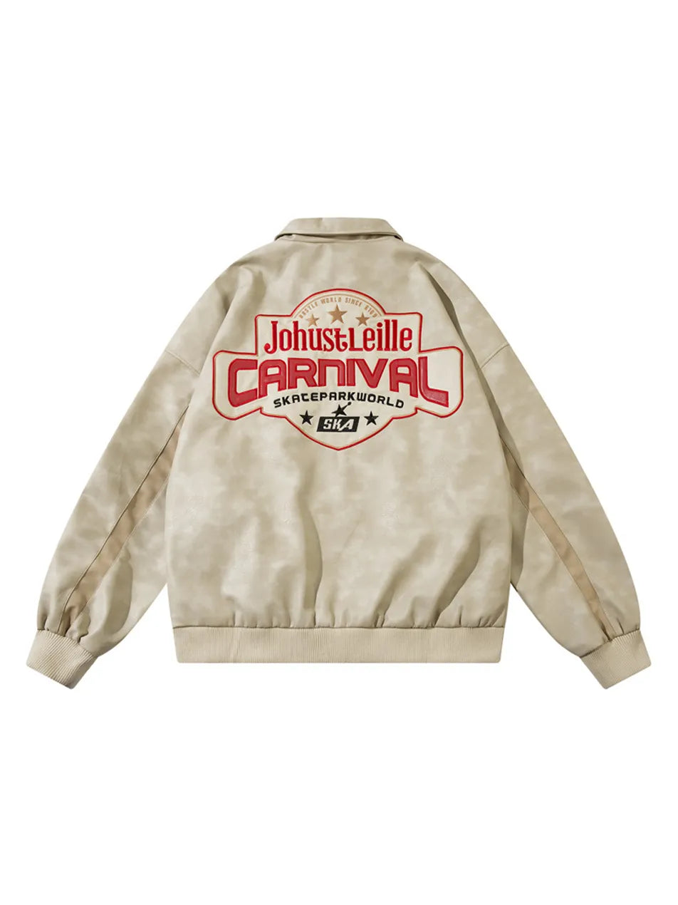 Men's Letter Graphic Long Sleeve PU Leather Loose Casual Jacket, Trendy For Autumn And Winter