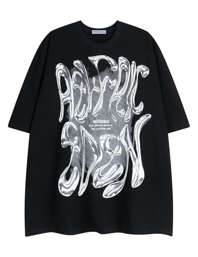 Metalic Graphic Tees Men Y2k Oversized T Shirts Women Vintage Tees Unisex Summer Tops
