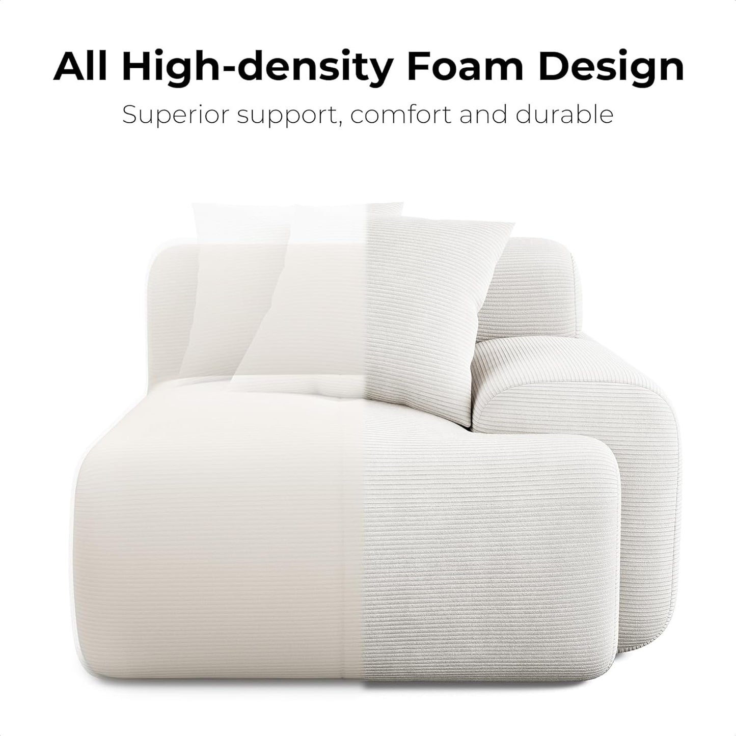 118 Inch L Shaped Modular Sofa with Ottoman Corduroy Beige