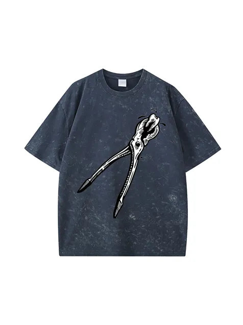 270g Bone Santa Printed Wash Old Cotton T-shirt