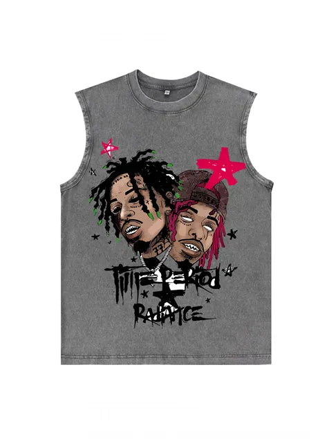 230g Cotton Hip-hop Rap God Wash Old Sleeveless T-shirt