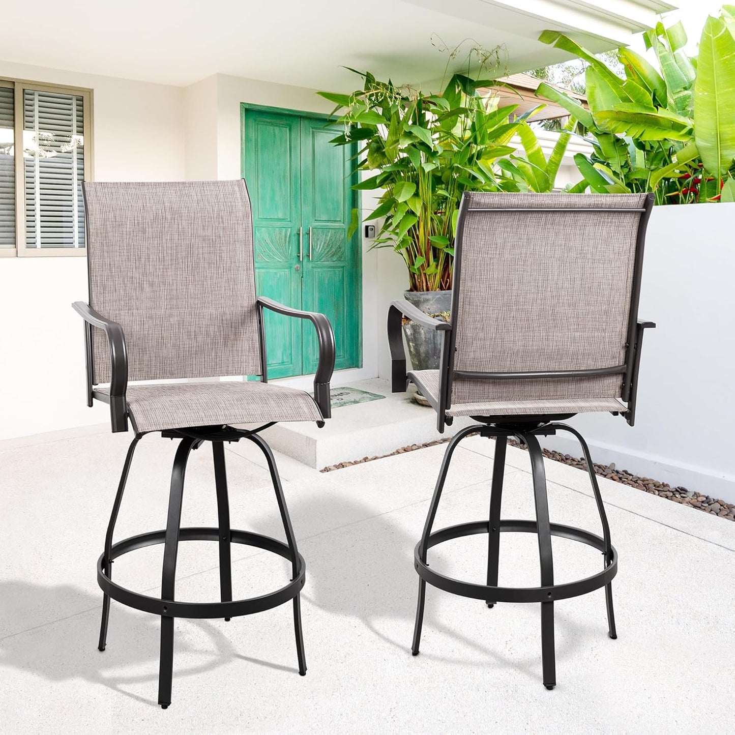 2 Piece Outdoor Patio Swivel Bar Chairs