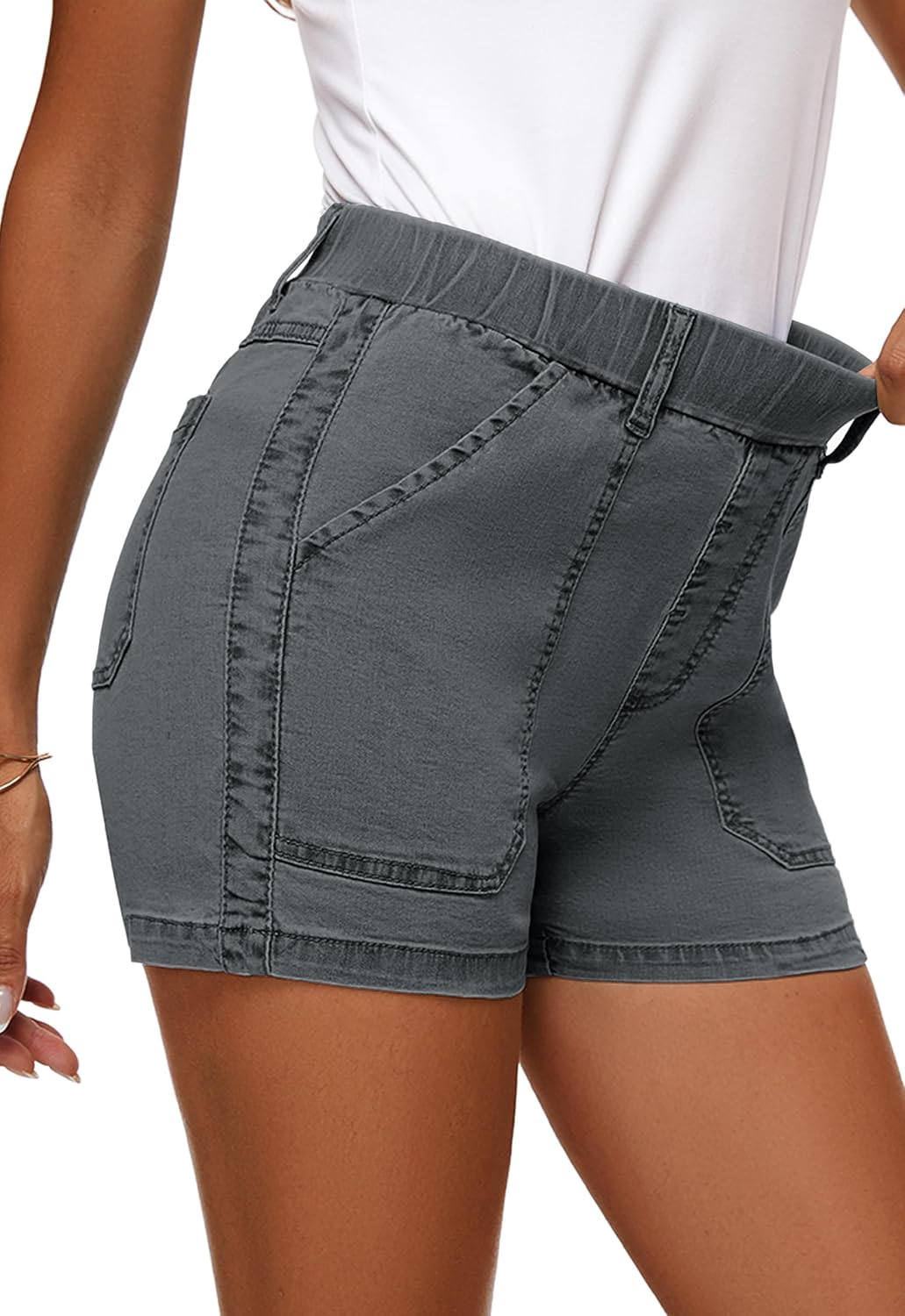 Womens Jean Shorts High Waisted Summer Cotton Elastic Waist Denim Shorts with Pockets