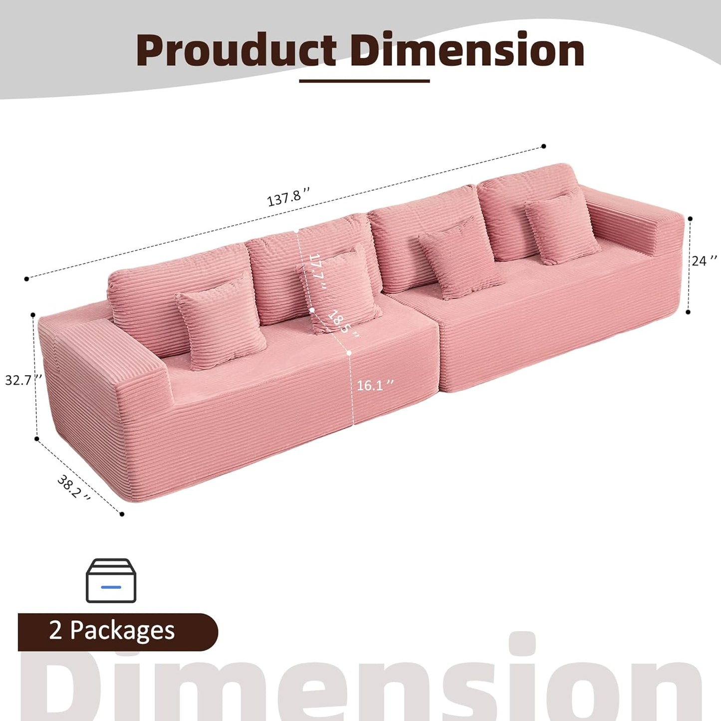 107" Boneless Couch with Deep Seat Cloud Sectional Couch for Living Room