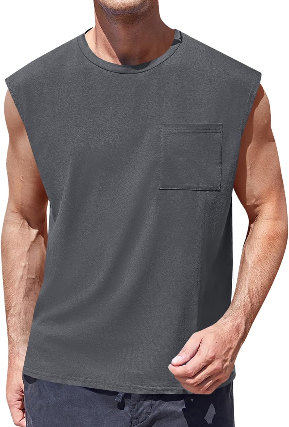 Mens Sleeveless Tank Tops Workout Cut Off Shirts Muscle Gym T Shirts with Pocket