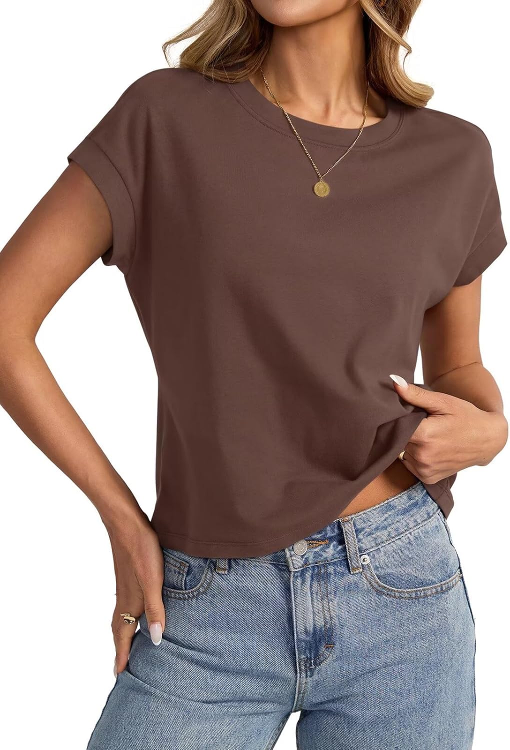 Womens Cap Sleeve Crop Tops Cotton T Shirts
