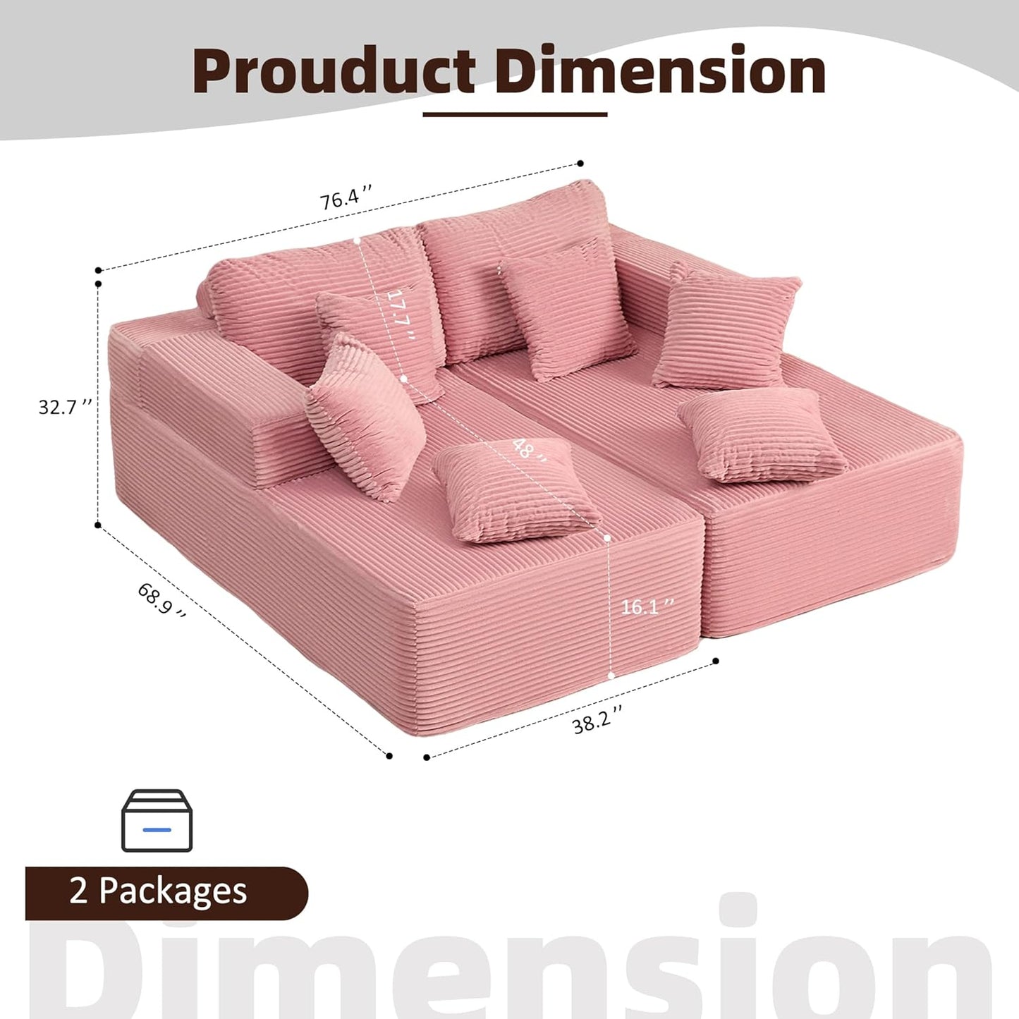 107" Boneless Couch with Deep Seat Cloud Sectional Couch for Living Room