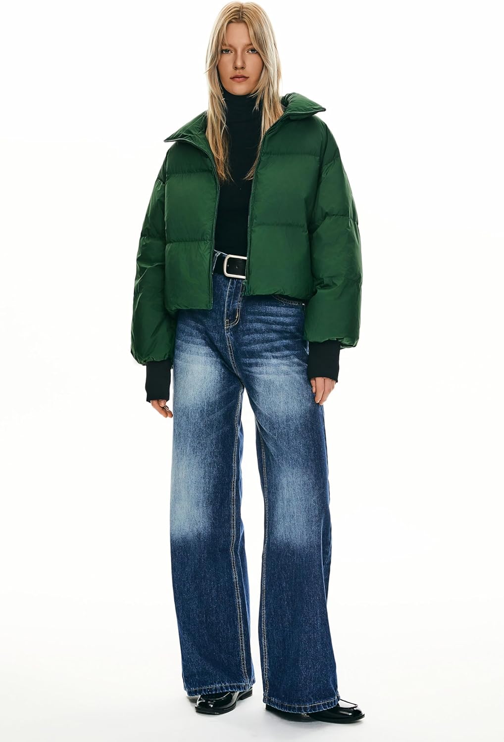 Womens Winter Oversized Cropped Puffer Jacket Zip Up Short Down Coat