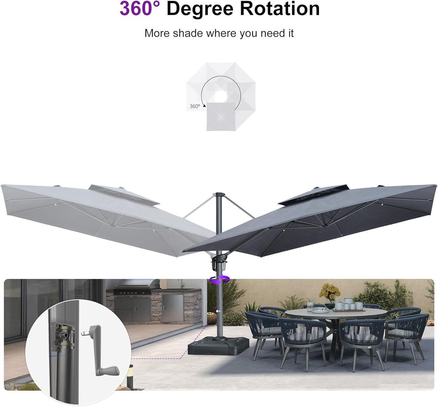 12ft Patio Umbrella with Base Large Outdoor Square Umbrella