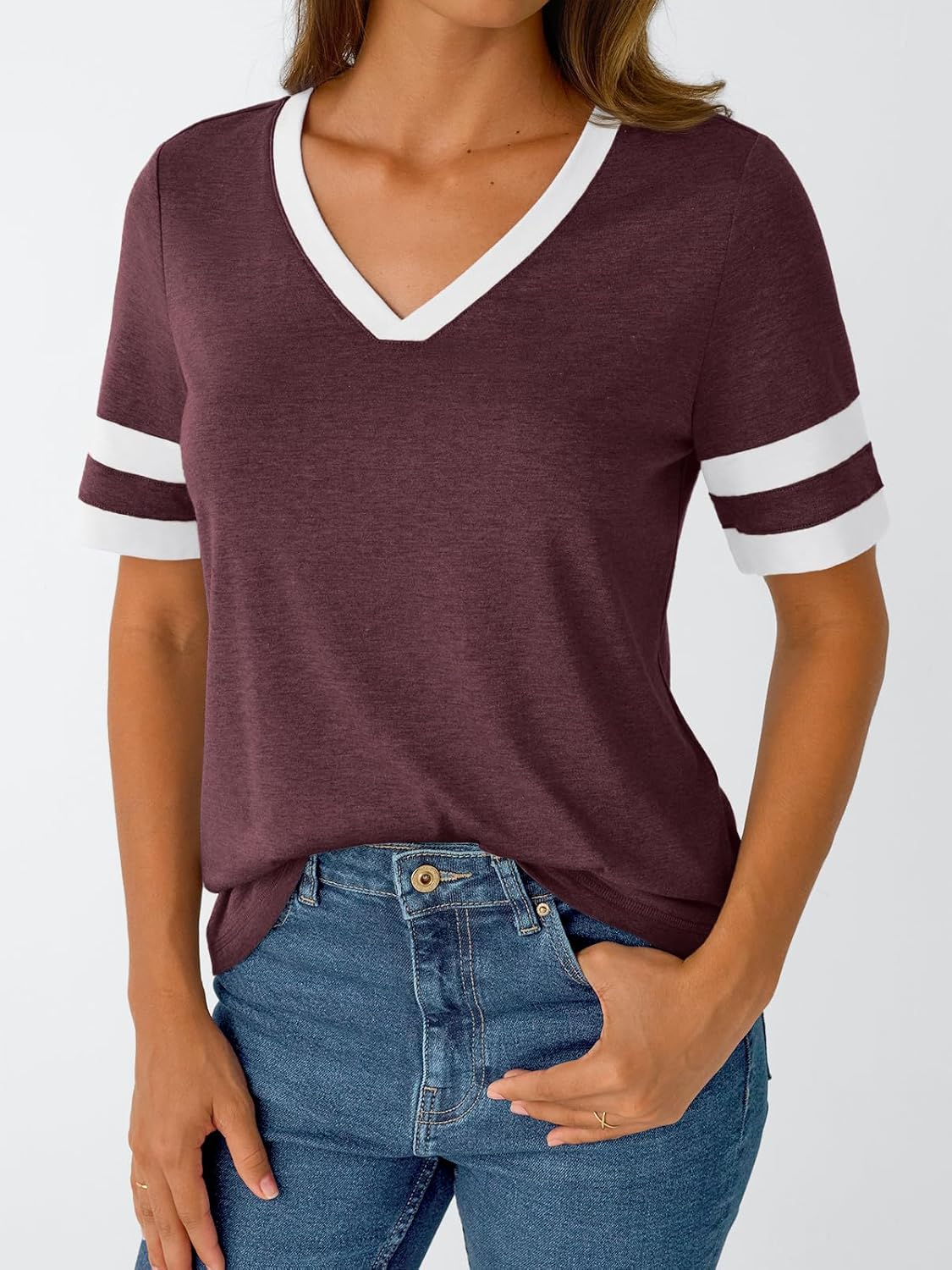 Women's Short Sleeve V Neck T Shirts Trendy Casual Spring Tops