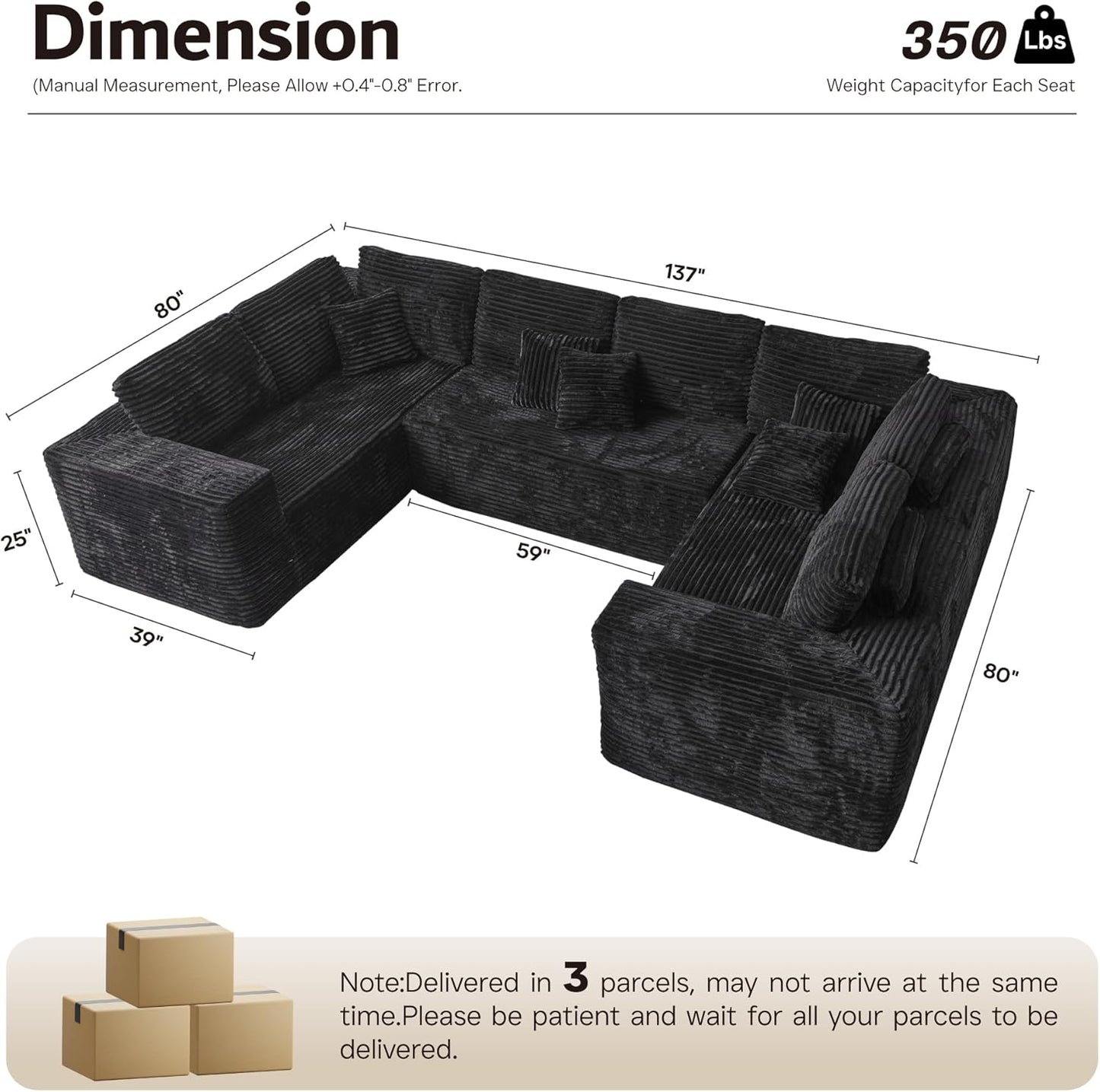 104" Cloud Sectional Couch with L-Shape Chaise