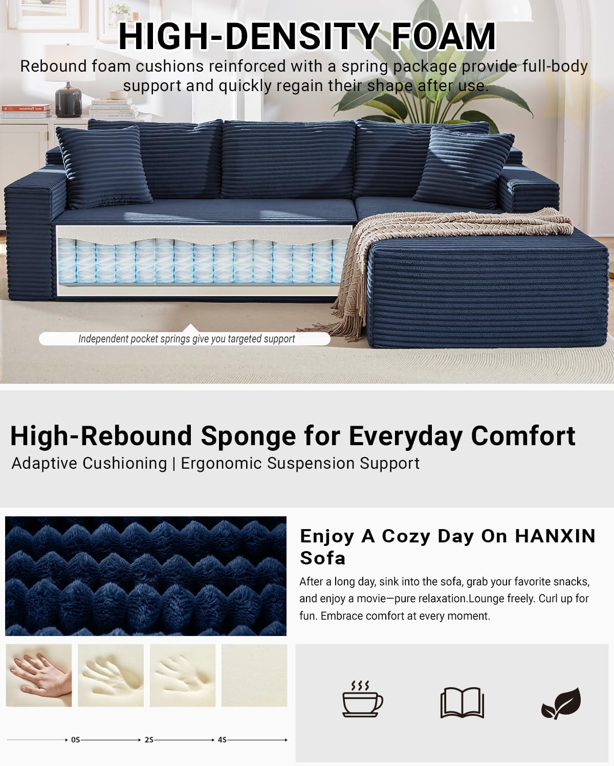 105 Inch Cloud Sectional Couch with Deep Seat