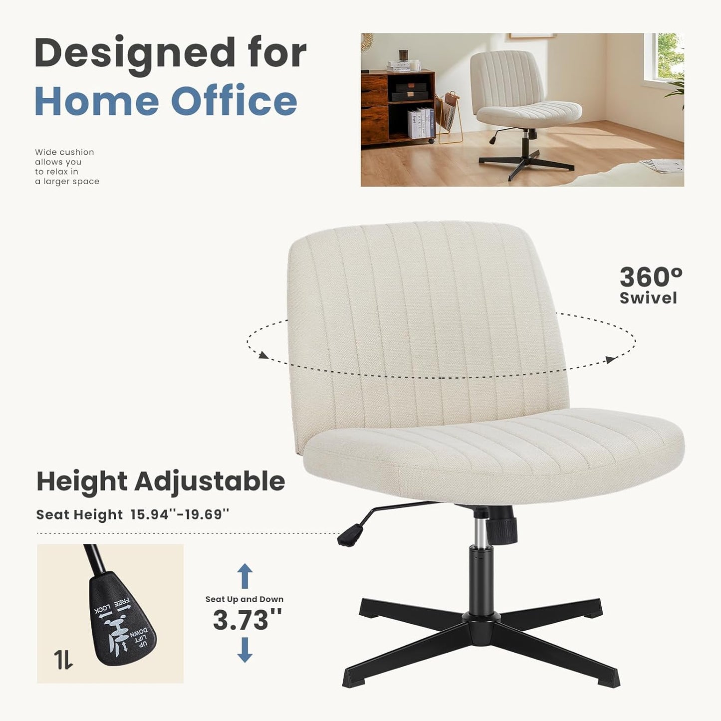 DUMOS Criss Cross Chair Legged Office Wide Comfy Desk Seat