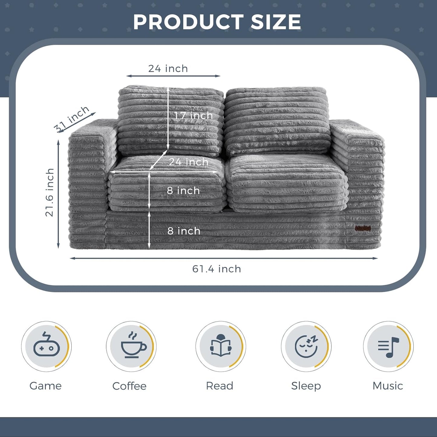 Plush Giant Bean Bag Sofa for Adults Floor Loveseat Chair with Armrests White