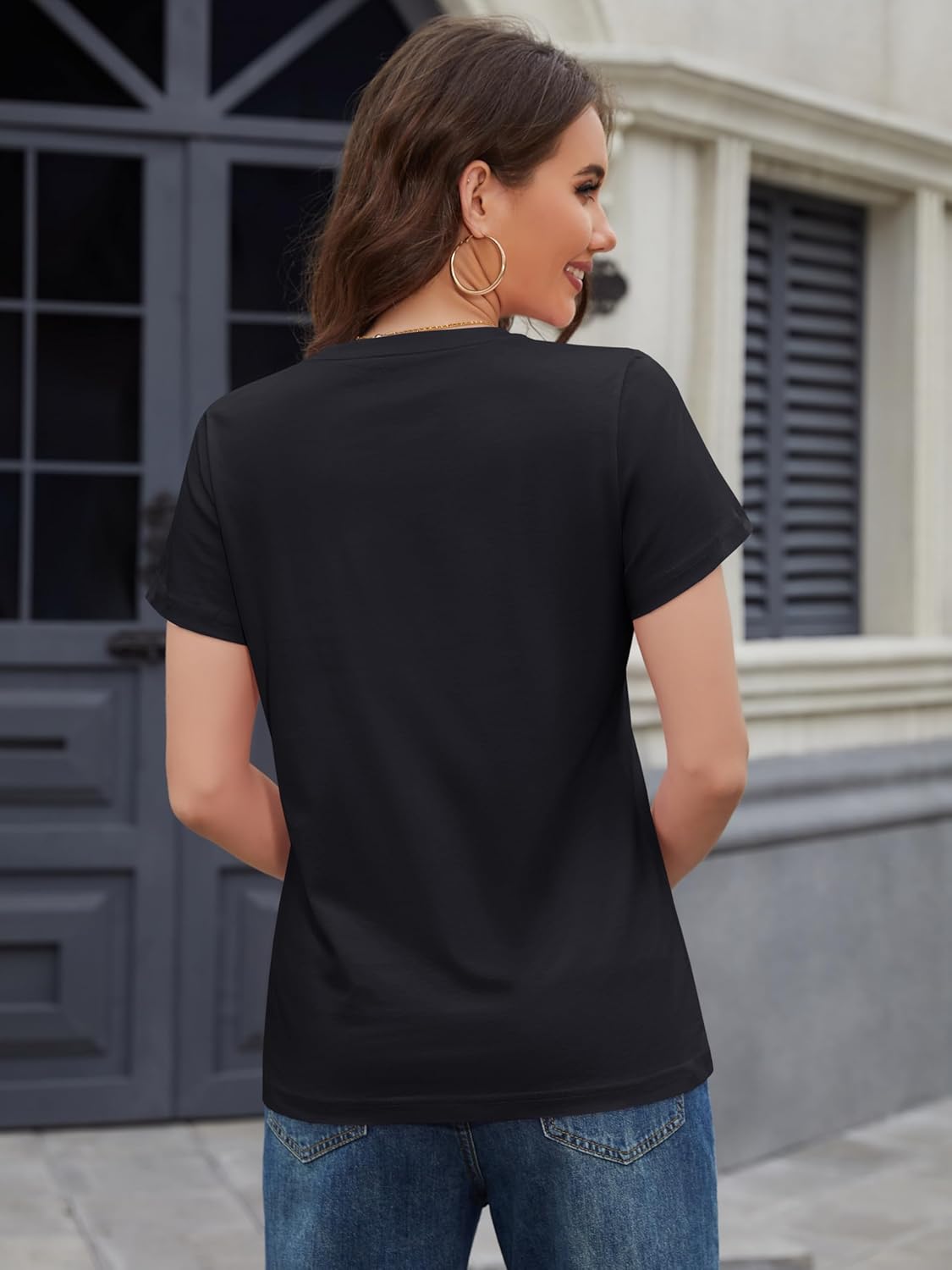 Women's Cotton T-Shirts Short-Sleeve Shirts Crew-Neck Tops