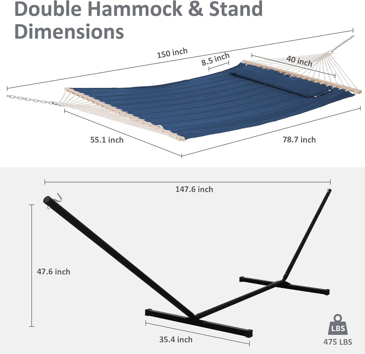 2 Person Hammock with Stand Heavy Duty Portable Dark Grey