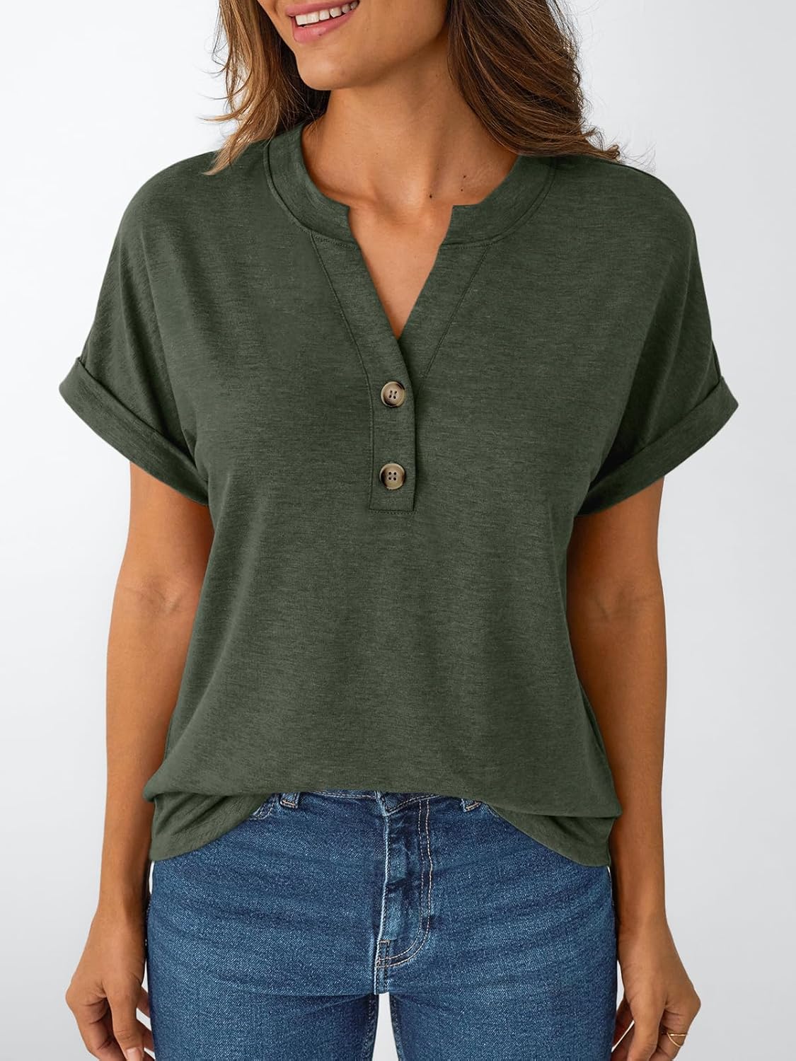 Women's Short Sleeve Shirts Henley Dressy Casual Summer Tops