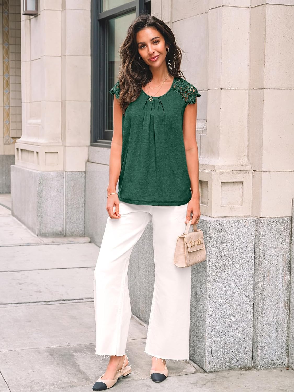 Womens Lace Tops Pleated Short Sleeve Shirts Summer